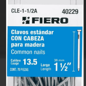BLISTER CON 70 CLAVOS ESTANDAR 1-1/2´ CON CABEZA, FIERO, 40229