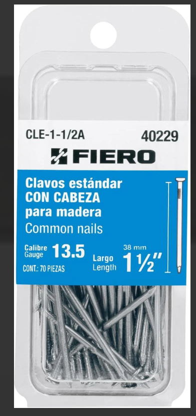 BLISTER CON 70 CLAVOS ESTANDAR 1-1/2´ CON CABEZA, FIERO, 40229