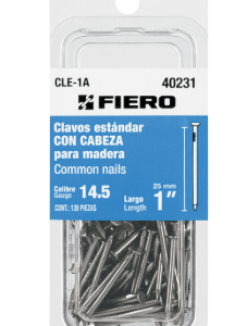 BLISTER CON 130 DE CLAVO ESTANDAR 1' CON CABEZA, FIERO, 40231